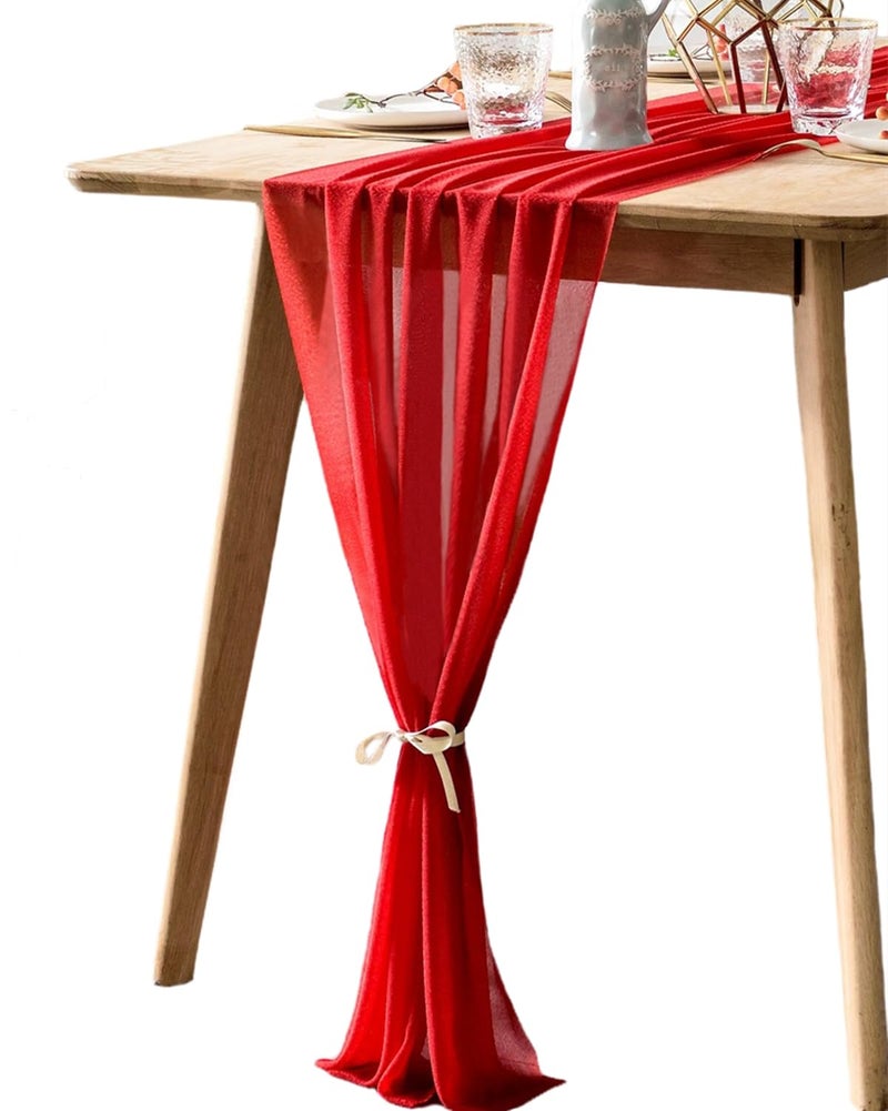 BOXAN 30x120 Inch Red Sheer Table Runner for Valentine, Wedding Anniversary, Marriage Proposals Engagements Galentines Party Mother's Day Table Swag Valance Reception Decor - Image 1